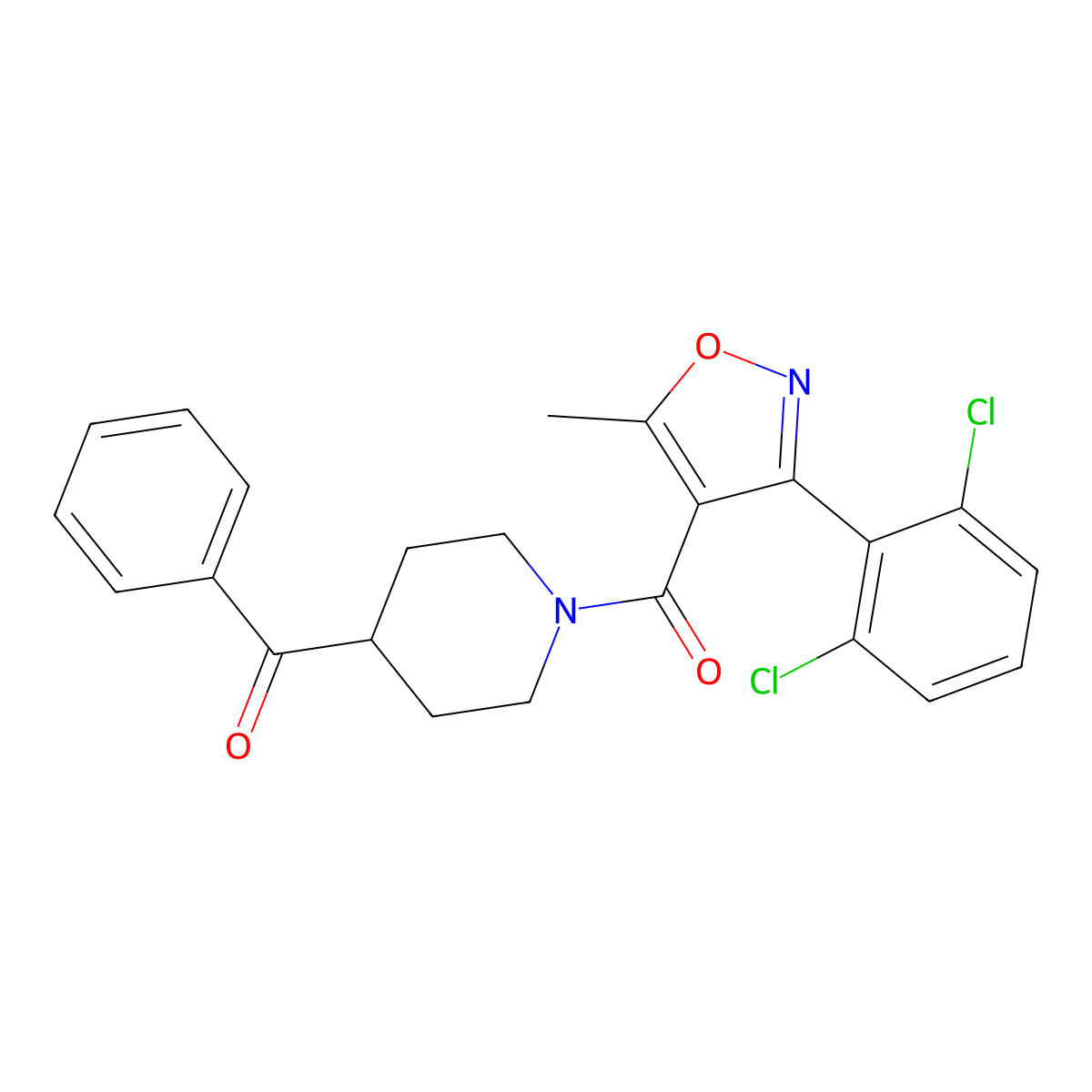 (4-Benzoylpiperidin-1-yl)(3-(2,6-dichlorophenyl)-5-methylisoxazol-4-yl)methanone molecular structure, CAS 257946-66-0