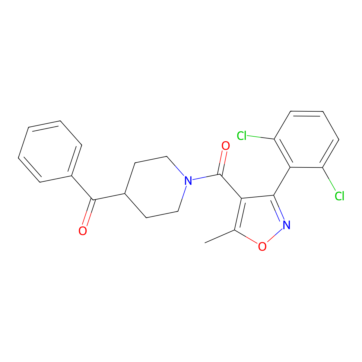 (4-Benzoylpiperidin-1-yl)(3-(2,6-dichlorophenyl)-5-methylisoxazol-4-yl)methanone molecular structure, CAS 257946-66-0