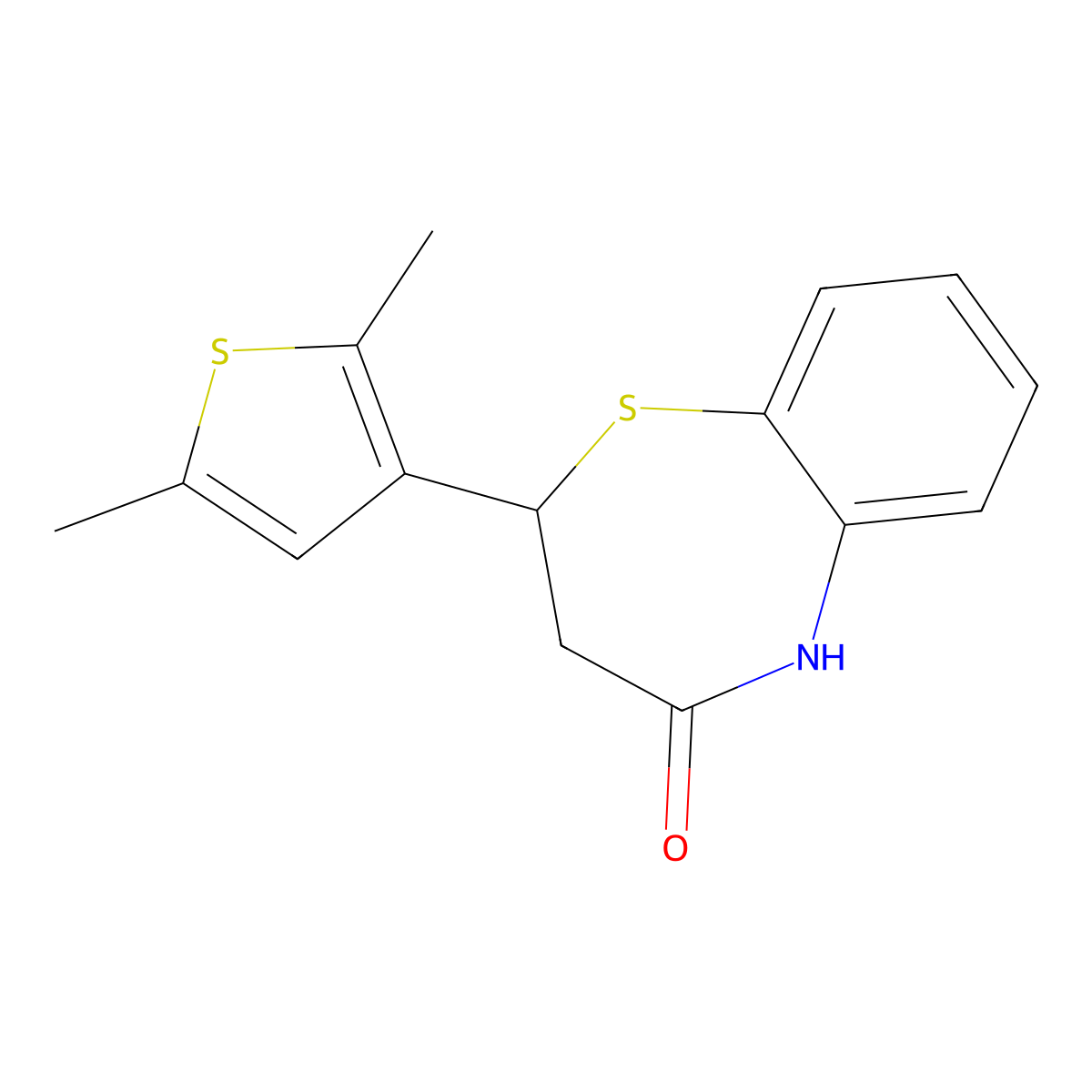 2-(2,5-Dimethyl-3-thienyl)-2,3-dihydro-1,5-benzothiazepin-4(5H)-one molecular structure, CAS 257946-68-2