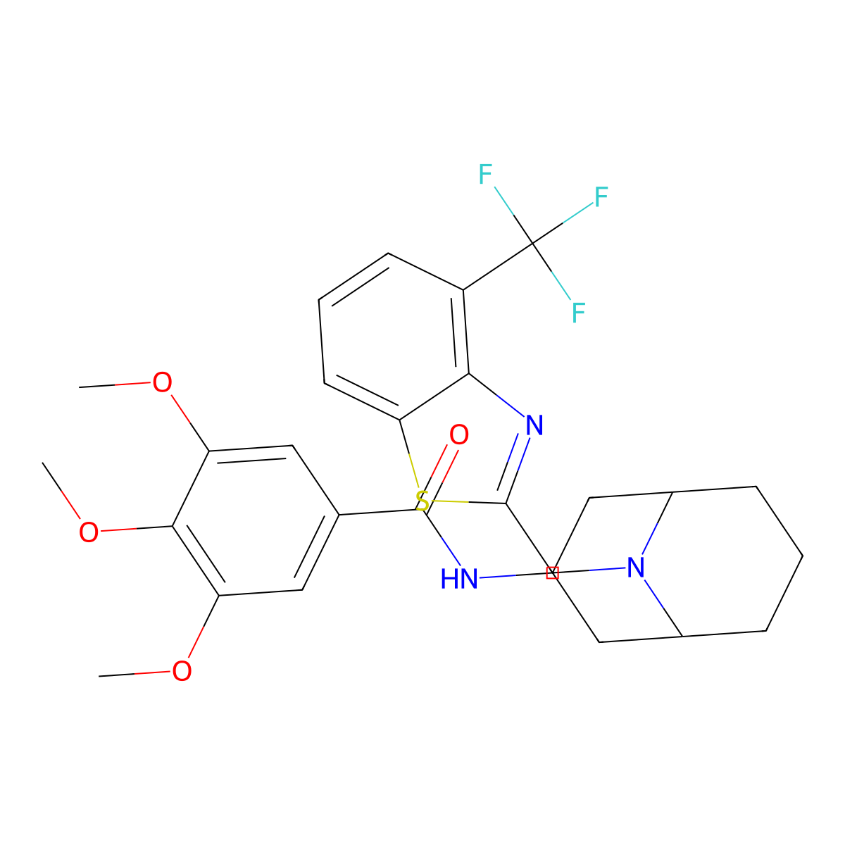 3,4,5-trimethoxy-N-[9-[[4-(trifluoromethyl)-1,3-benzothiazol-2-yl]methyl]-9-azabicyclo[3.3.1]nonan-3-yl]benzamide molecular structure, CAS 2579689-85-1
