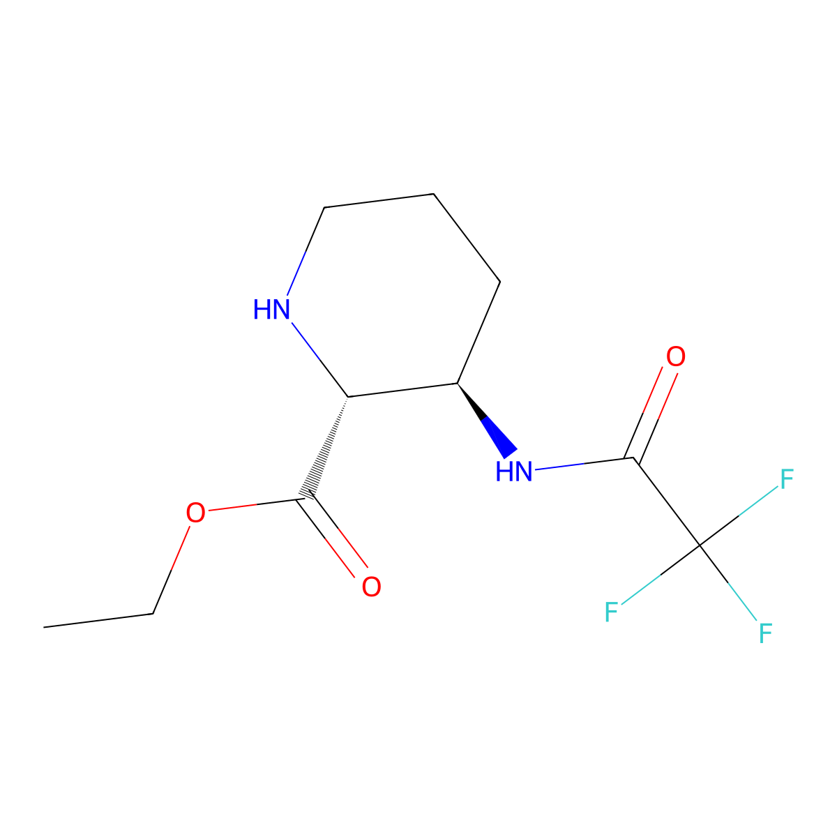 rac-ethyl (2R,3R)-3-(2,2,2-trifluoroacetamido)piperidine-2-carboxylate molecular structure, CAS 2580090-06-6