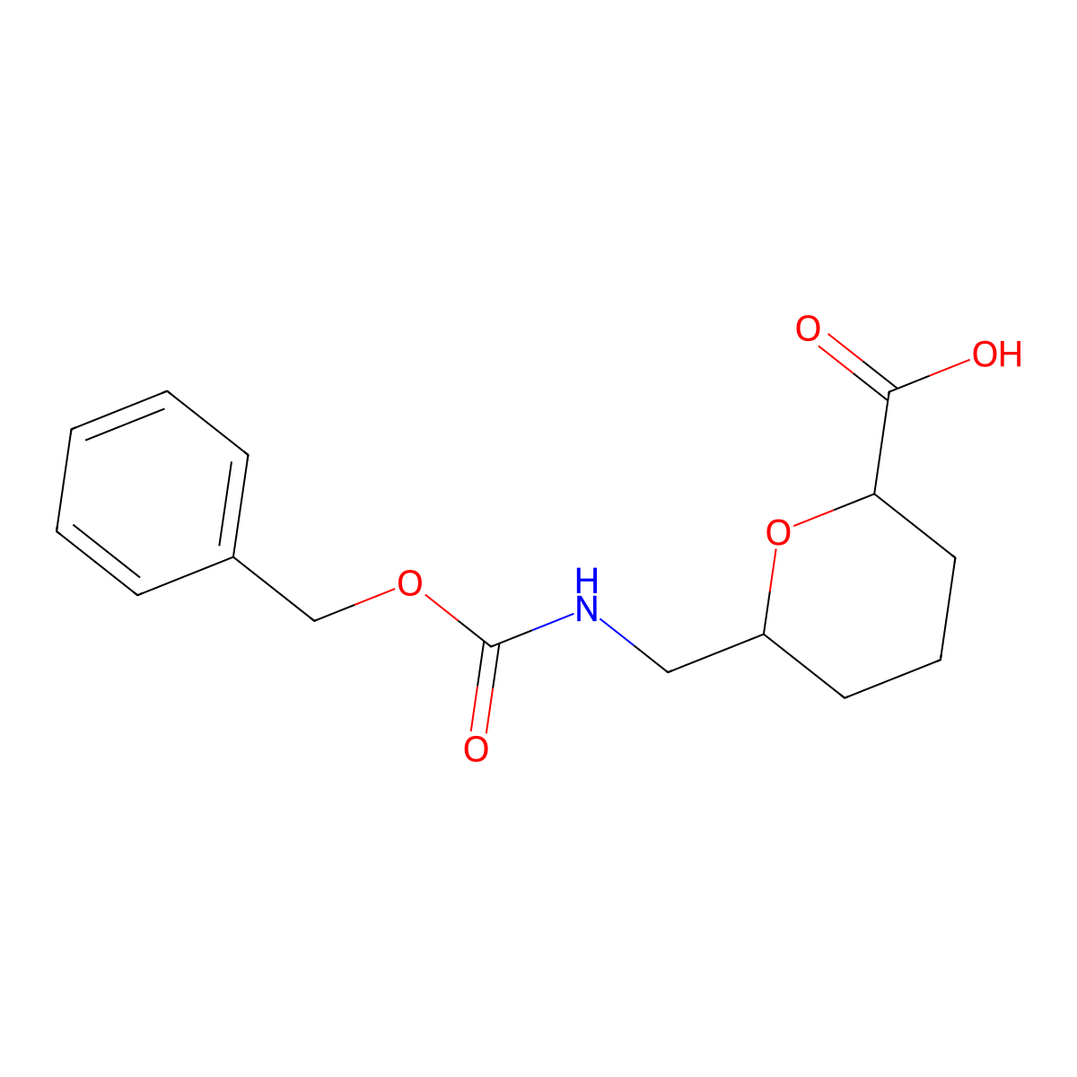 rac-(2R,6R)-6-({[(benzyloxy)carbonyl]amino}methyl)oxane-2-carboxylic acid molecular structure, CAS 2580090-36-2