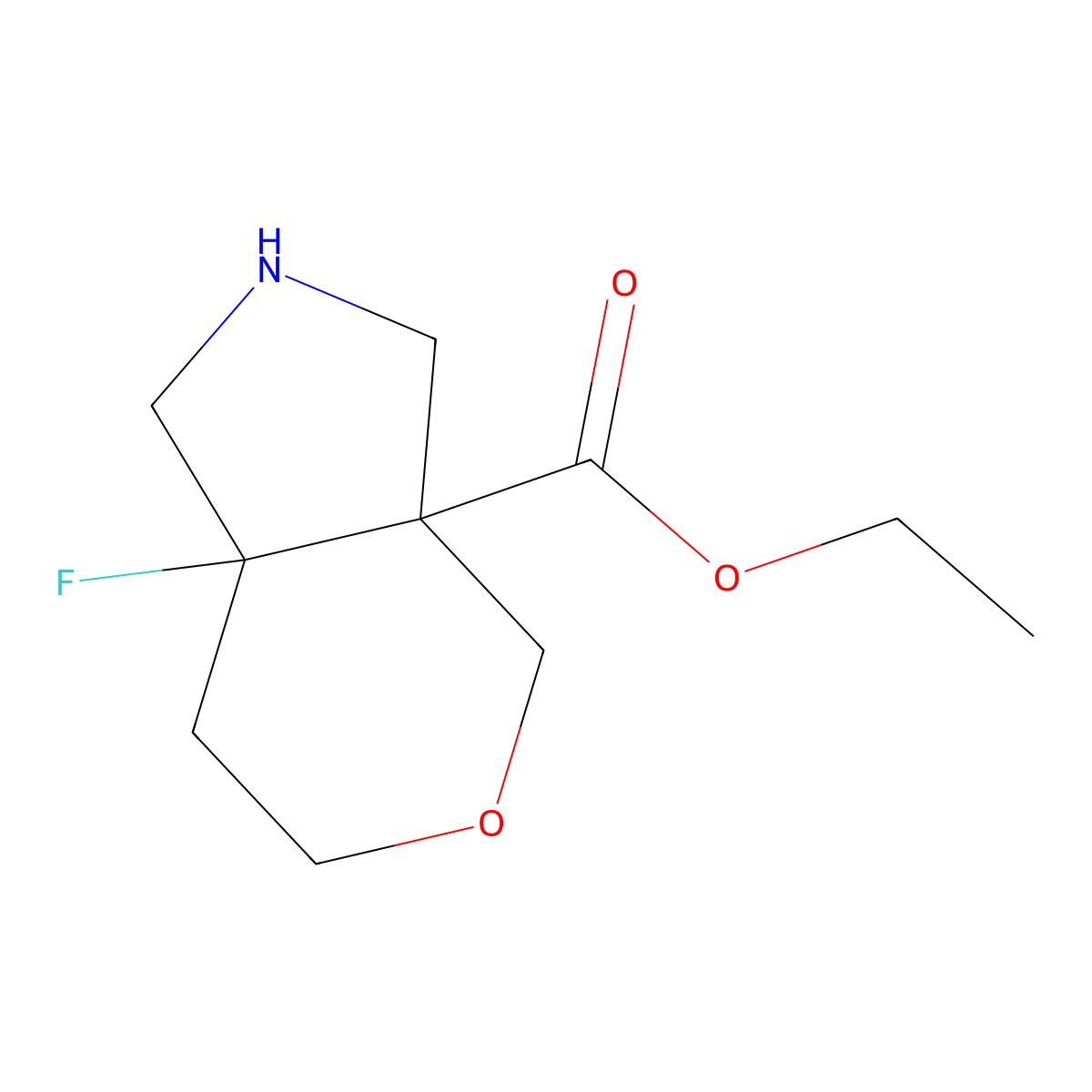 rac-ethyl (3aR,7aR)-7a-fluoro-octahydropyrano[3,4-c]pyrrole-3a-carboxylate molecular structure, CAS 2580090-42-0