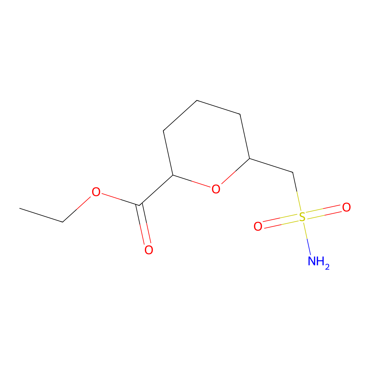 rac-ethyl (2R,6R)-6-(sulfamoylmethyl)oxane-2-carboxylate molecular structure, CAS 2580090-47-5