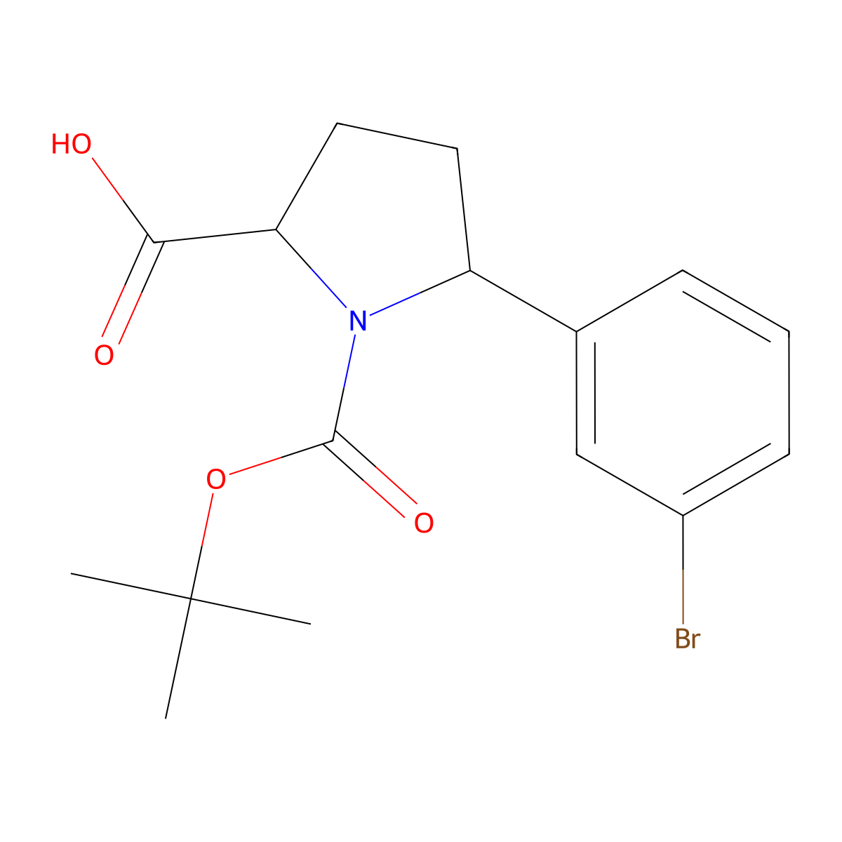 (2S,5R)-5-(3-bromophenyl)-1-[(tert-butoxy)carbonyl]pyrrolidine-2-carboxylic acid molecular structure, CAS 2580090-55-5