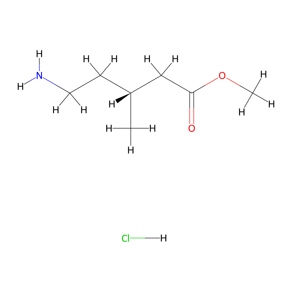 methyl(3R)-5-amino-3-methylpentanoatehydrochloride molecular structure, CAS 2580090-73-7