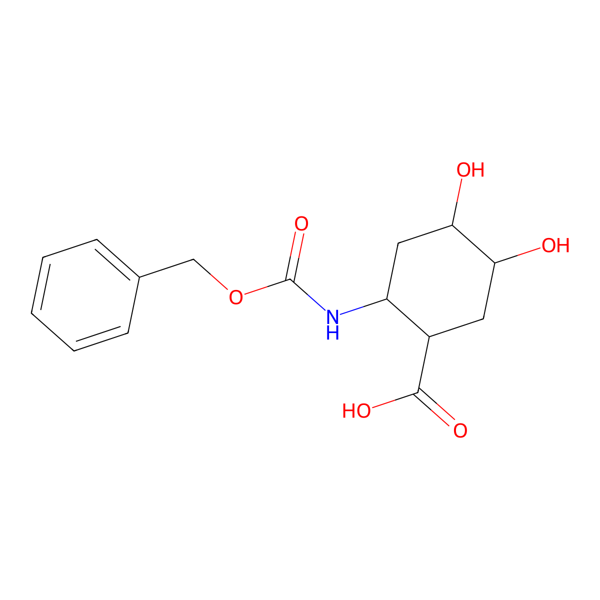 (1RS,2SR,4RS&,5SR&)-2-{[(benzyloxy)carbonyl]amino}-4,5-dihydroxycyclohexane-1-carboxylic acid molecular structure, CAS 2580090-82-8