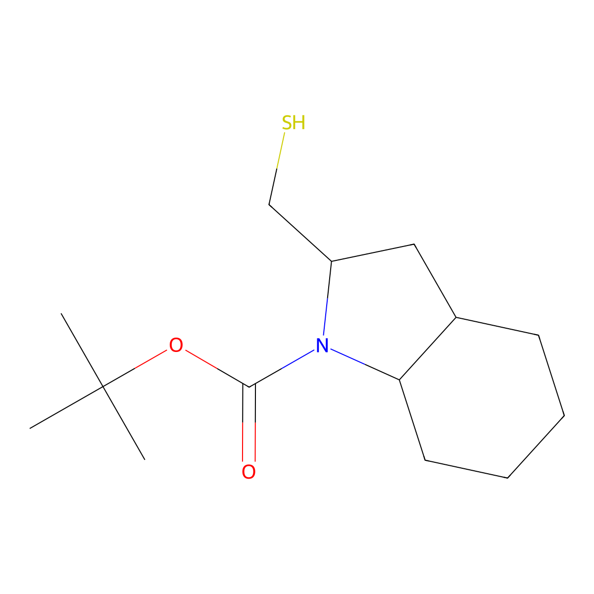 tert-butyl (2S,3aS,7aS)-2-(sulfanylmethyl)-octahydro-1H-indole-1-carboxylate molecular structure, CAS 2580091-05-8