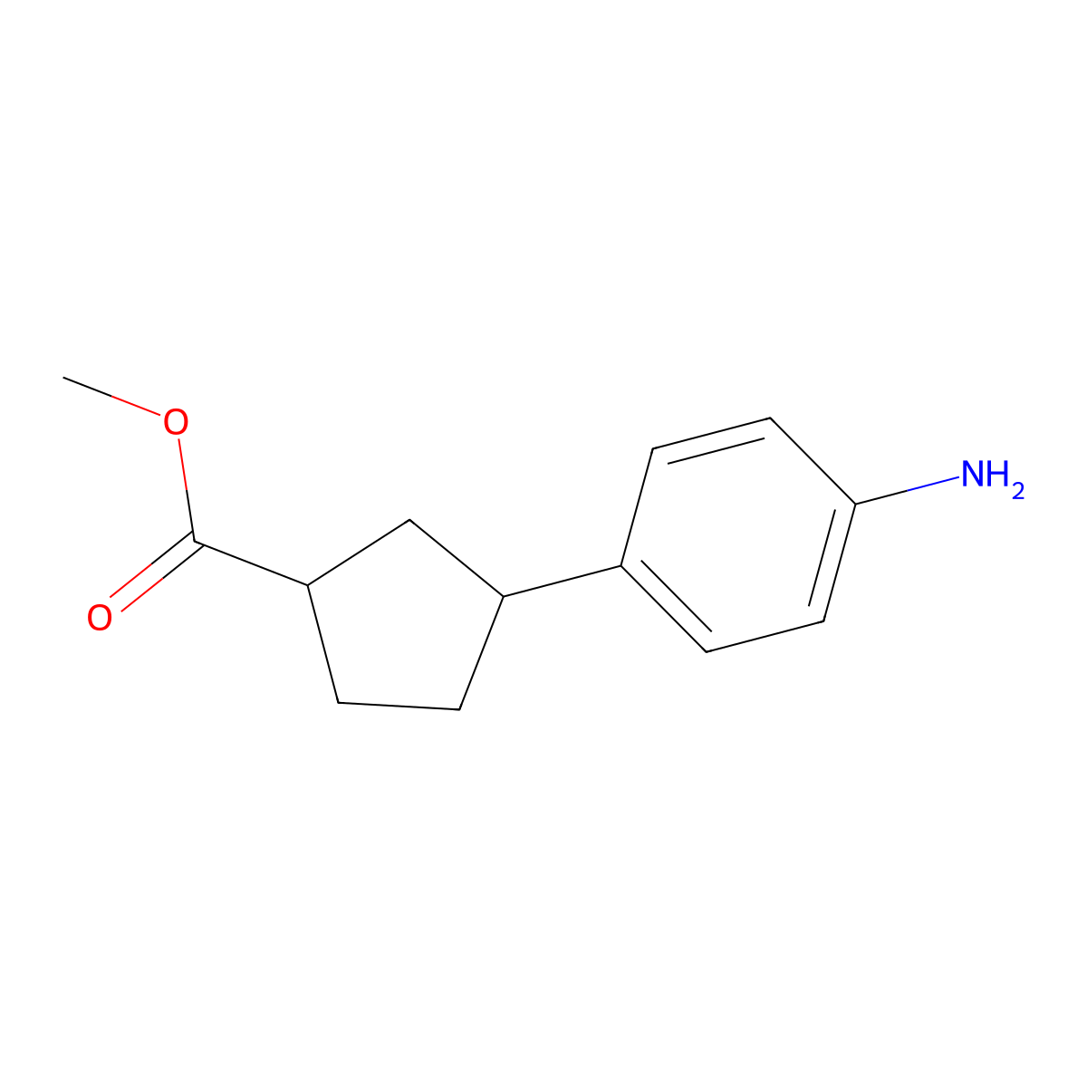 rac-methyl (1R,3R)-3-(4-aminophenyl)cyclopentane-1-carboxylate molecular structure, CAS 2580091-13-8