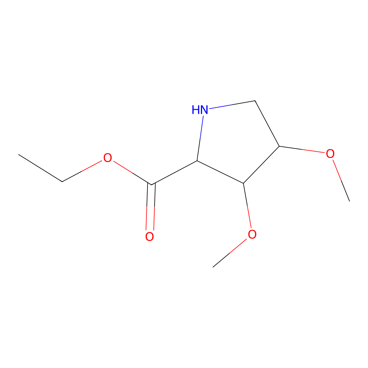 rac-ethyl (2R,3S,4R)-3,4-dimethoxypyrrolidine-2-carboxylate molecular structure, CAS 2580091-17-2