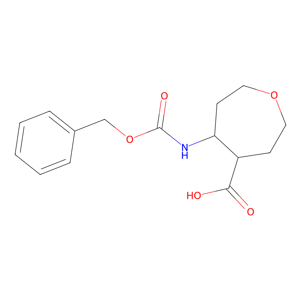 rac-(4R,5R)-5-{[(benzyloxy)carbonyl]amino}oxepane-4-carboxylic acid molecular structure, CAS 2580091-27-4
