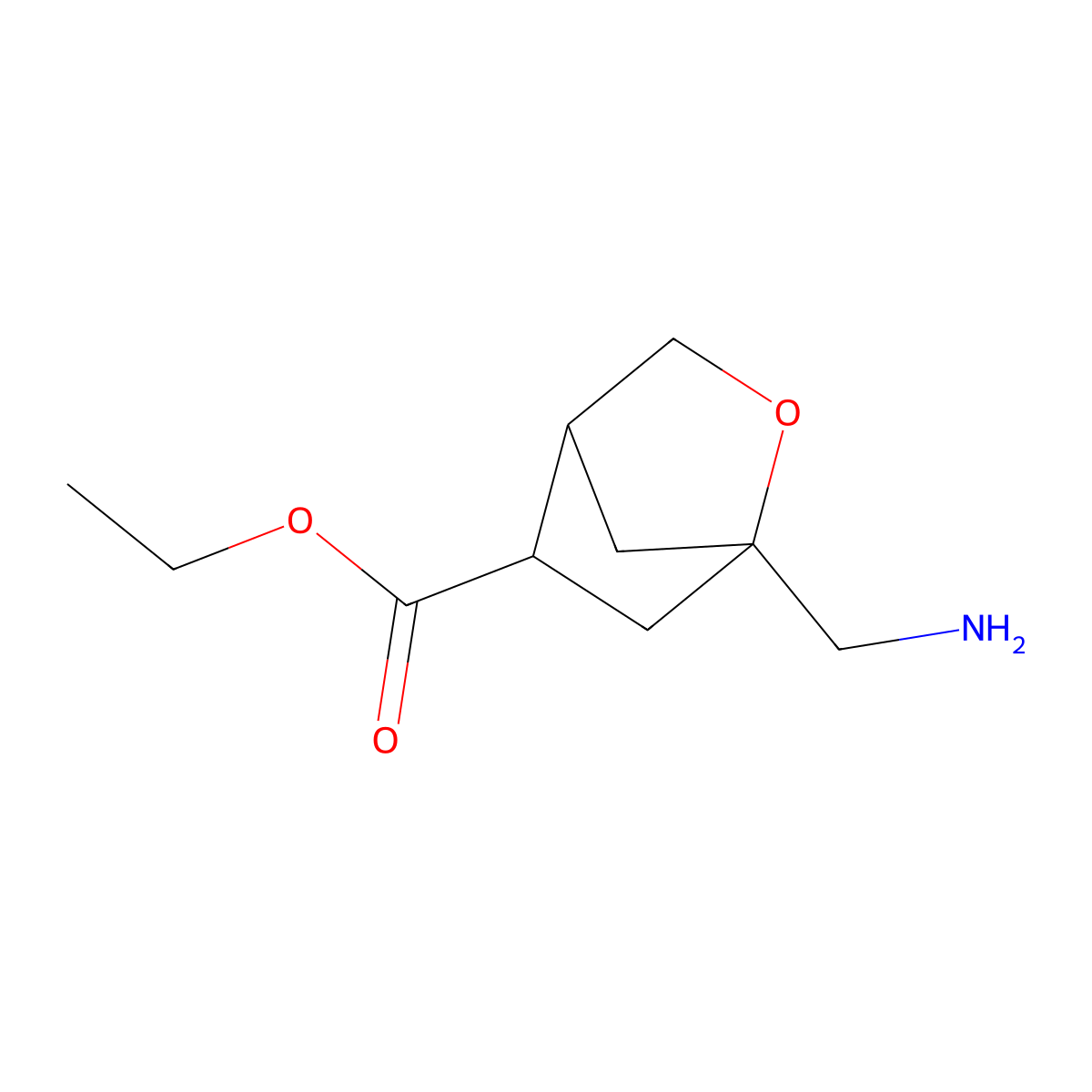 rac-ethyl (1R,4R,5R)-1-(aminomethyl)-2-oxabicyclo[2.2.1]heptane-5-carboxylate molecular structure, CAS 2580091-35-4