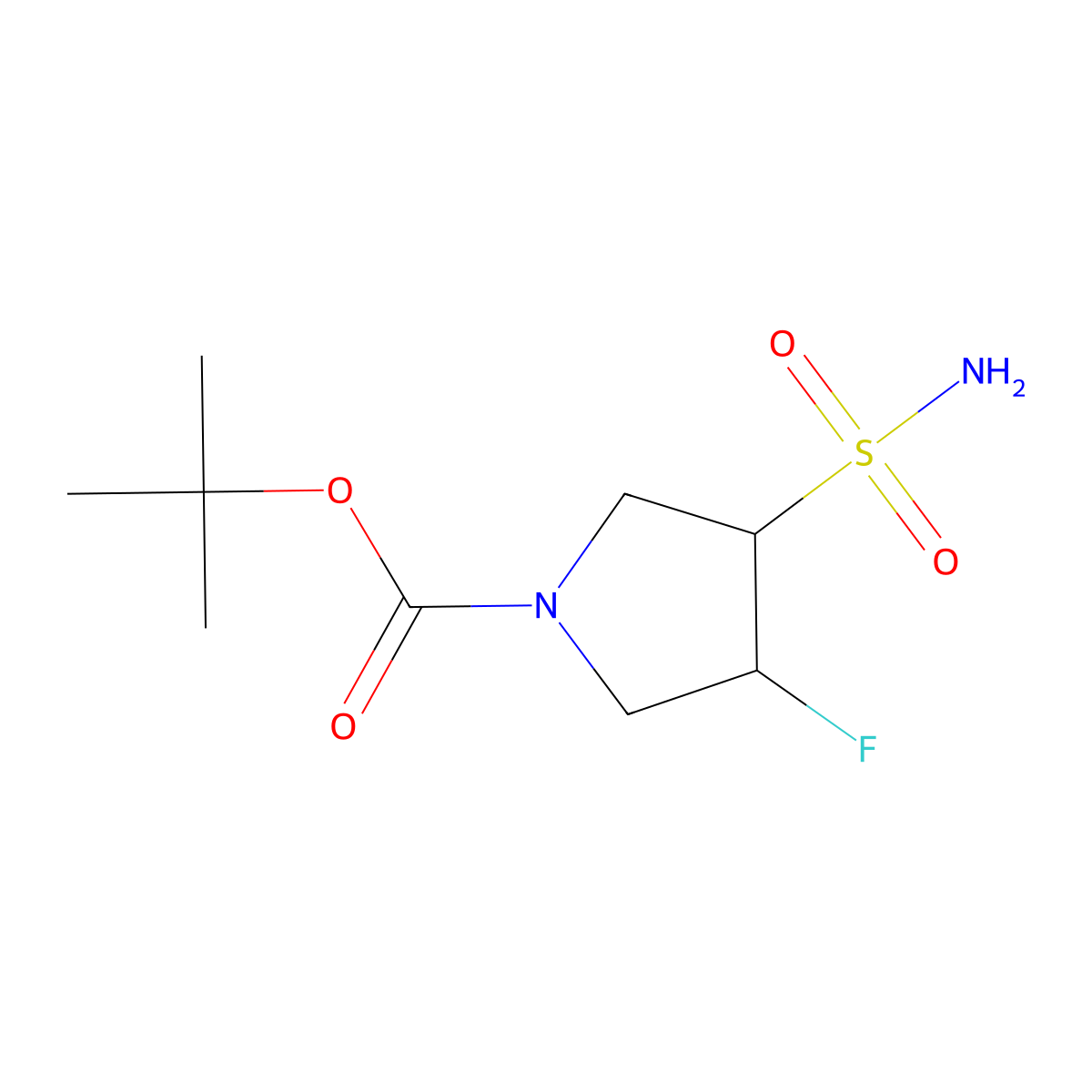 rac-tert-butyl (3R,4S)-3-fluoro-4-sulfamoylpyrrolidine-1-carboxylate molecular structure, CAS 2580091-37-6