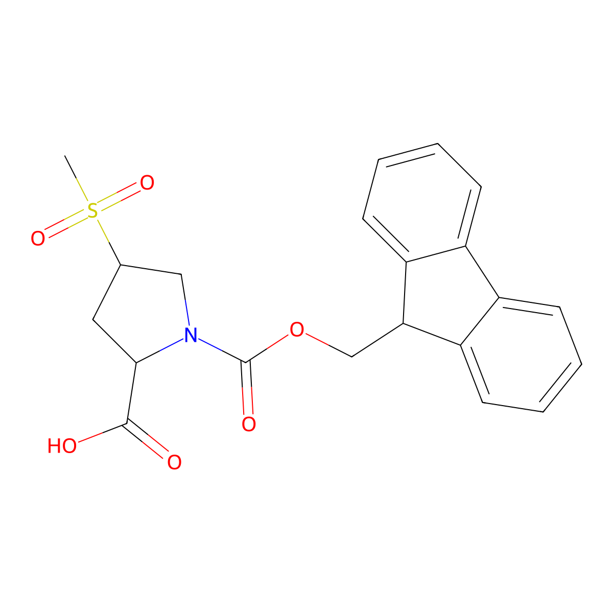 (2R,4S)-1-{[(9H-fluoren-9-yl)methoxy]carbonyl}-4-methanesulfonylpyrrolidine-2-carboxylic acid molecular structure, CAS 2580091-46-7