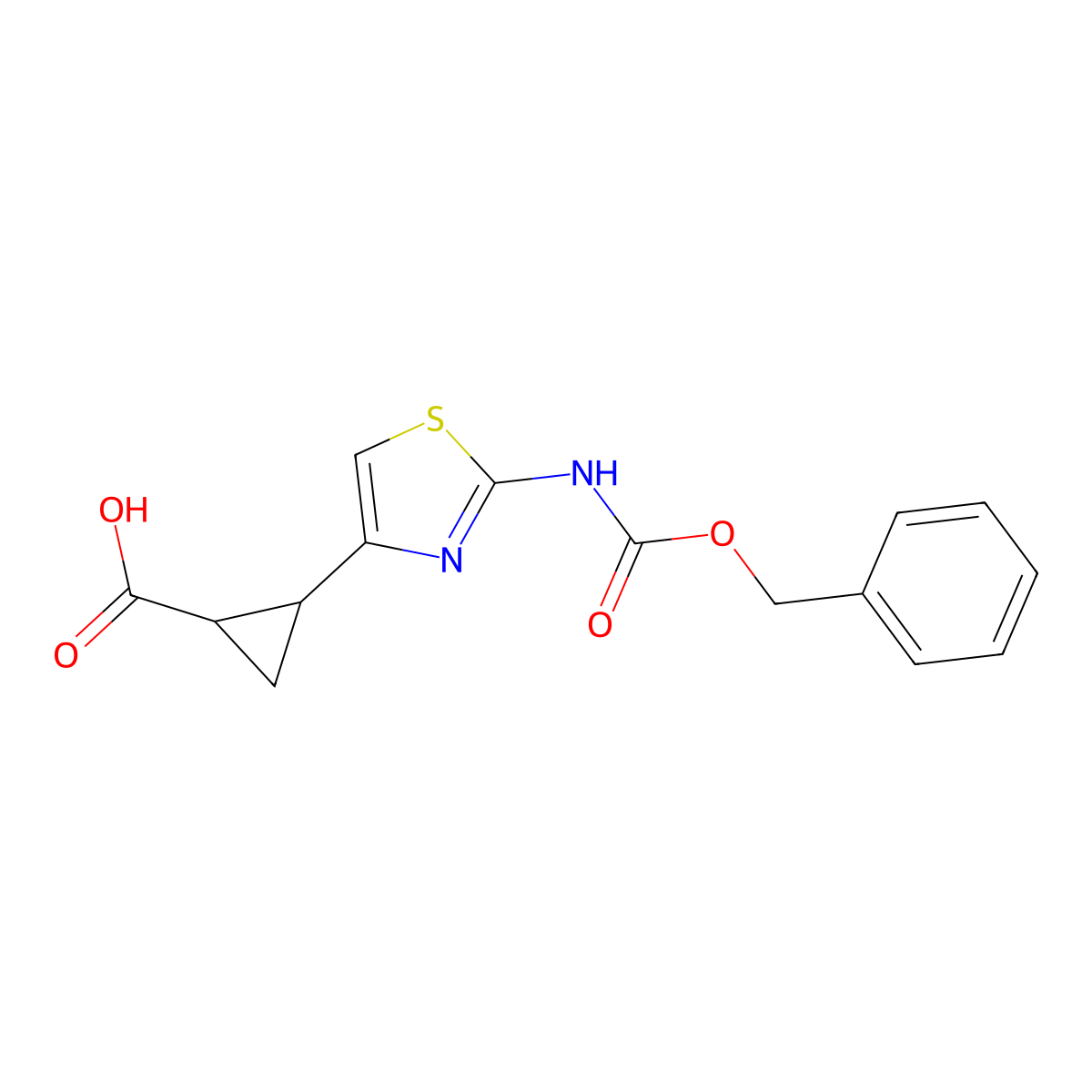 rac-(1R,2S)-2-(2-{[(benzyloxy)carbonyl]amino}-1,3-thiazol-4-yl)cyclopropane-1-carboxylic acid molecular structure, CAS 2580091-48-9