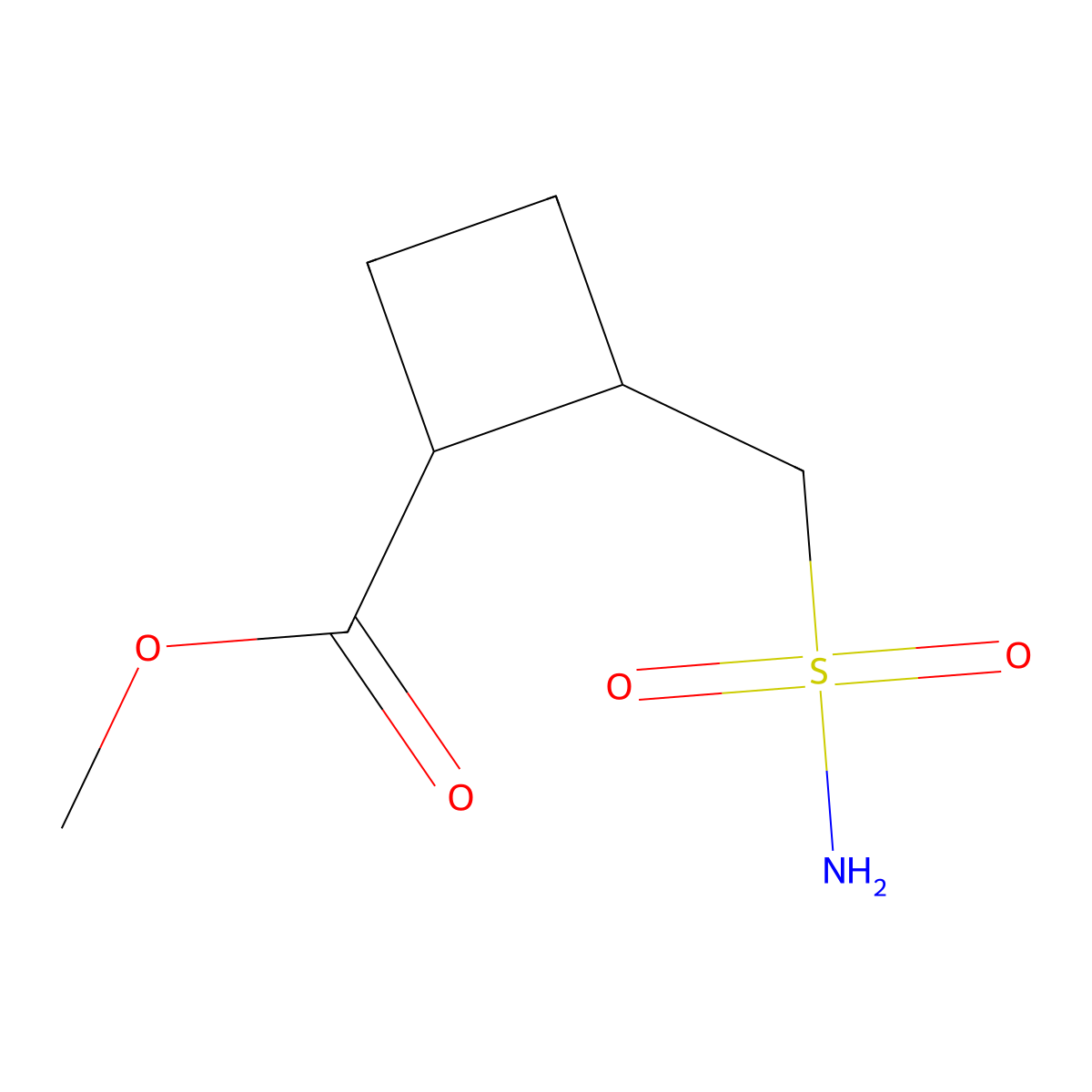 rac-methyl (1R,2S)-2-(sulfamoylmethyl)cyclobutane-1-carboxylate molecular structure, CAS 2580091-56-9