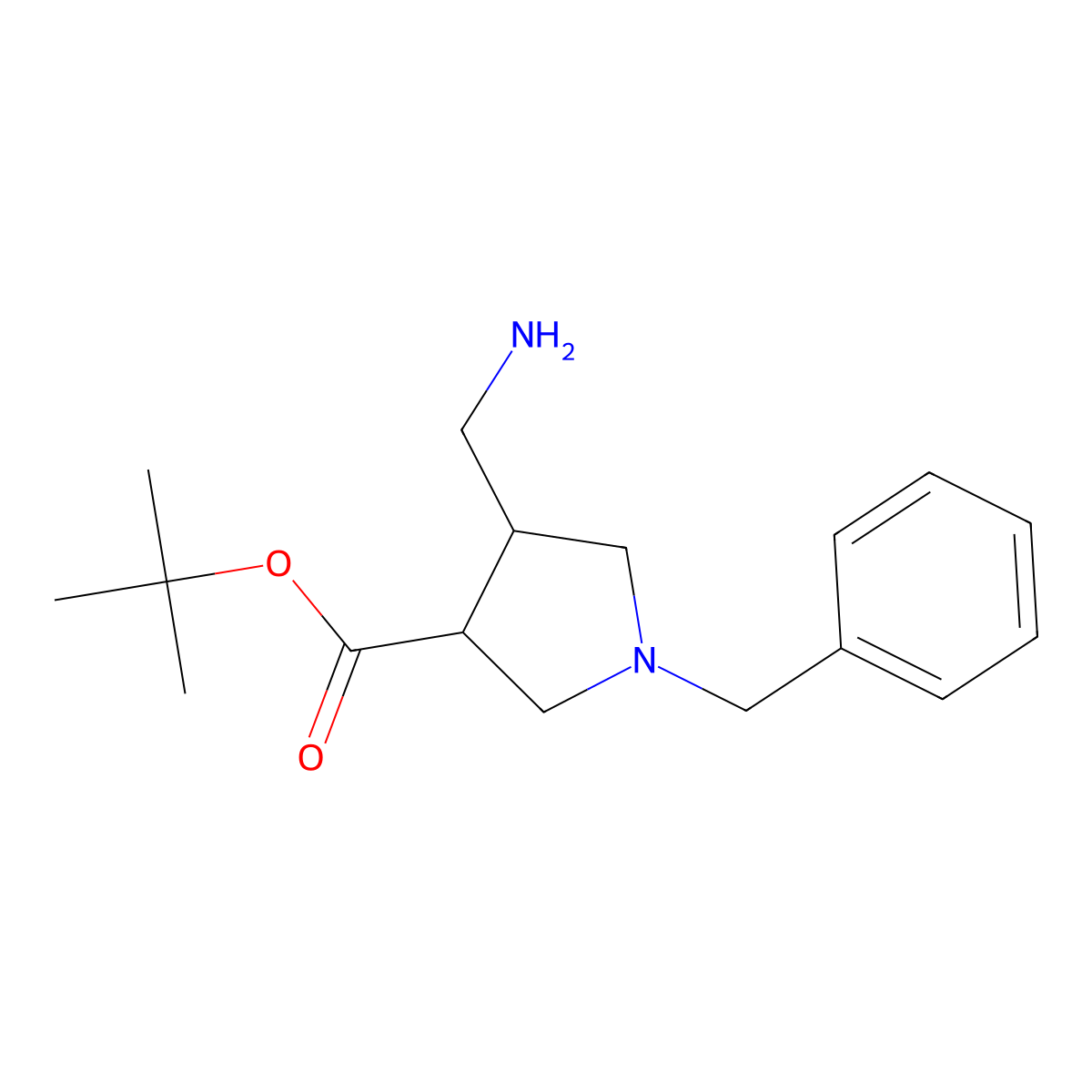 rac-tert-butyl (3R,4S)-4-(aminomethyl)-1-benzylpyrrolidine-3-carboxylate molecular structure, CAS 2580091-82-1