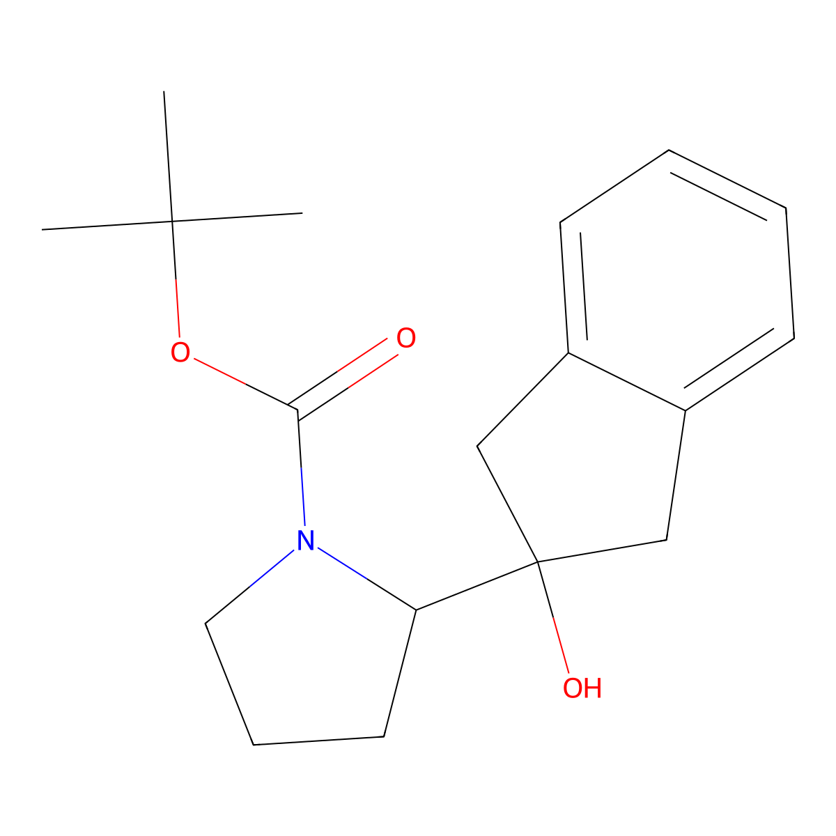 tert-butyl (2R)-2-(2-hydroxy-2,3-dihydro-1H-inden-2-yl)pyrrolidine-1-carboxylate molecular structure, CAS 2580092-01-7