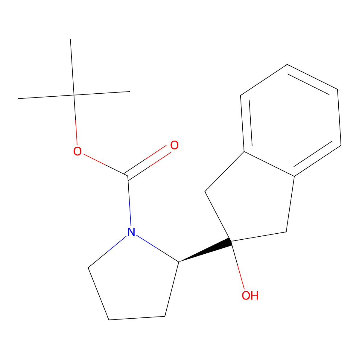 tert-butyl (2R)-2-(2-hydroxy-2,3-dihydro-1H-inden-2-yl)pyrrolidine-1-carboxylate molecular structure, CAS 2580092-01-7
