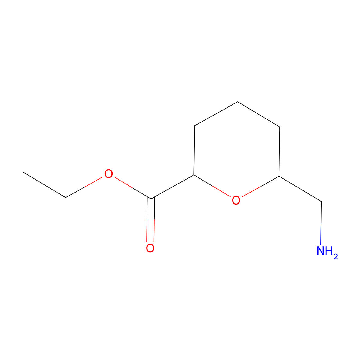 rac-ethyl (2R,6S)-6-(aminomethyl)oxane-2-carboxylate molecular structure, CAS 2580092-06-2