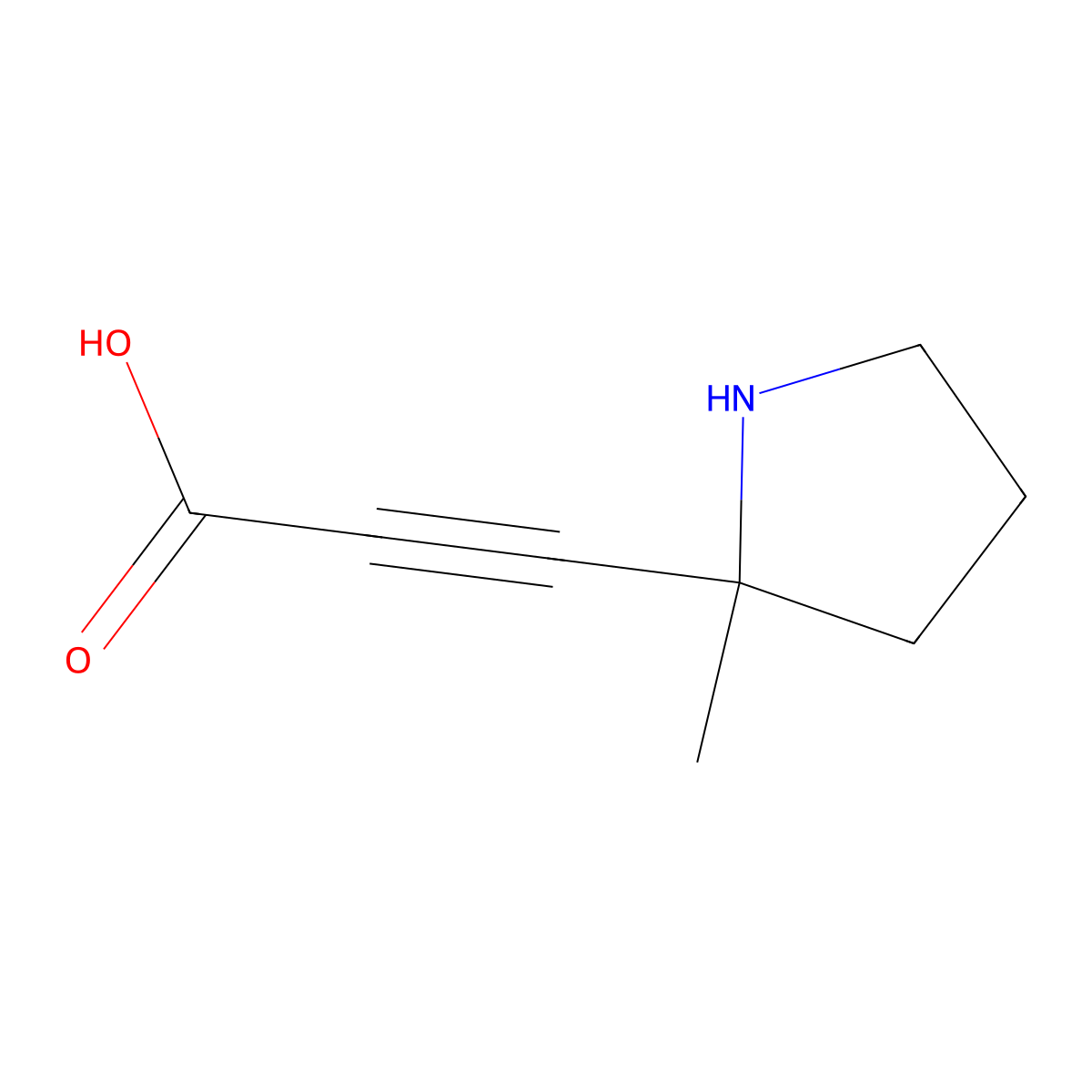 3-[(2S)-2-methylpyrrolidin-2-yl]prop-2-ynoic acid molecular structure, CAS 2580092-23-3