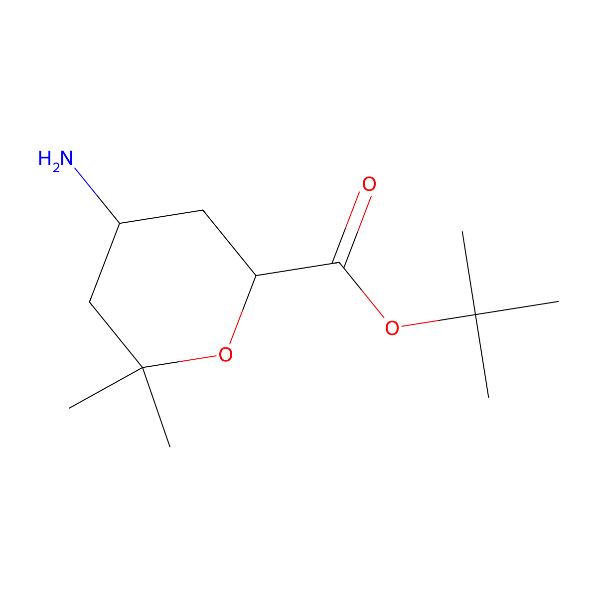rac-tert-butyl (2R,4S)-4-amino-6,6-dimethyloxane-2-carboxylate molecular structure, CAS 2580092-44-8