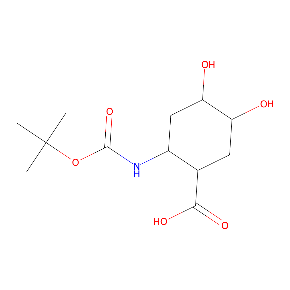 rac-(1R,2S,4R,5S)-2-{[(tert-butoxy)carbonyl]amino}-4,5-dihydroxycyclohexane-1-carboxylic acid molecular structure, CAS 2580092-59-5