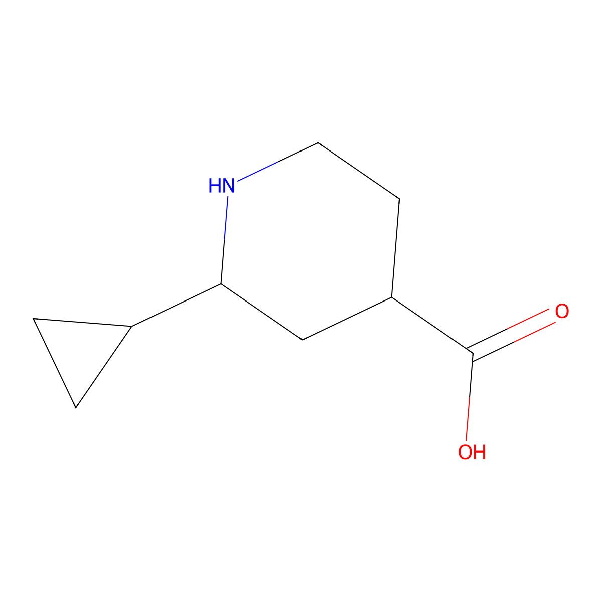 rac-(2R,4R)-2-cyclopropylpiperidine-4-carboxylic acid molecular structure, CAS 2580092-61-9
