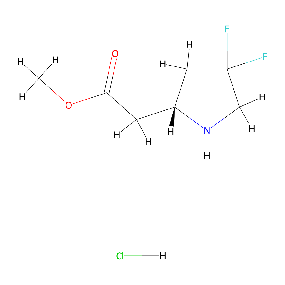methyl2-[(2R)-4,4-difluoropyrrolidin-2-yl]acetatehydrochloride molecular structure, CAS 2580092-71-1