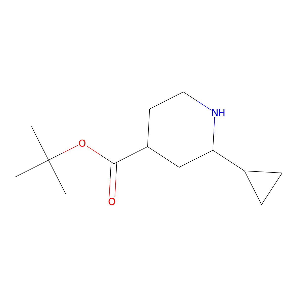 rac-tert-butyl (2R,4R)-2-cyclopropylpiperidine-4-carboxylate molecular structure, CAS 2580092-72-2