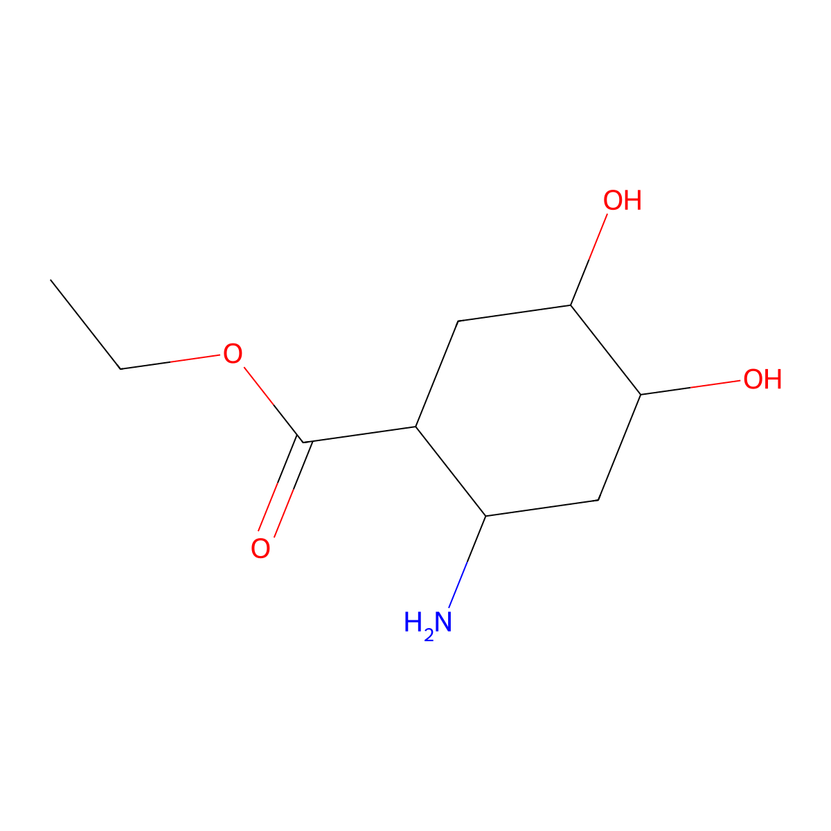 rac-ethyl (1R,2S,4S,5R)-2-amino-4,5-dihydroxycyclohexane-1-carboxylate molecular structure, CAS 2580092-82-4