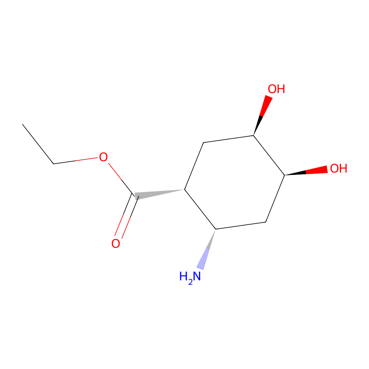 rac-ethyl (1R,2S,4S,5R)-2-amino-4,5-dihydroxycyclohexane-1-carboxylate molecular structure, CAS 2580092-82-4