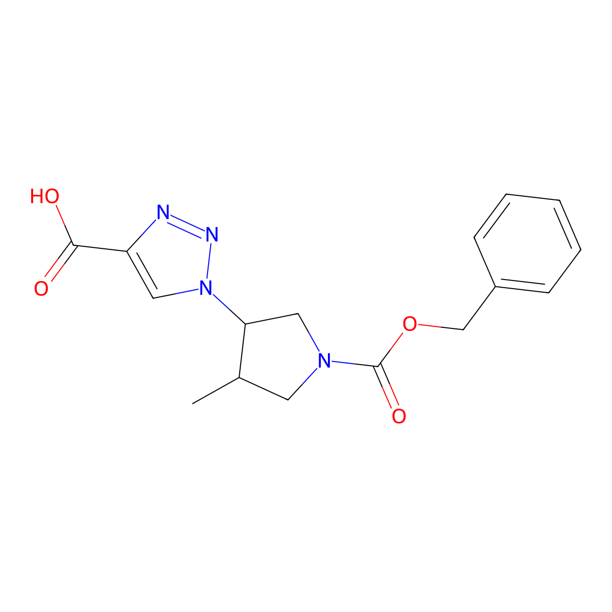 rac-1-[(3R,4S)-1-[(benzyloxy)carbonyl]-4-methylpyrrolidin-3-yl]-1H-1,2,3-triazole-4-carboxylic acid molecular structure, CAS 2580092-87-9