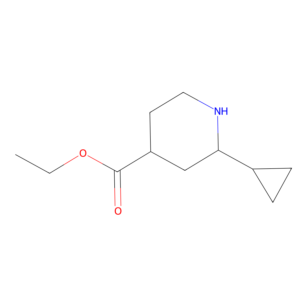 rac-ethyl (2R,4R)-2-cyclopropylpiperidine-4-carboxylate molecular structure, CAS 2580092-98-2
