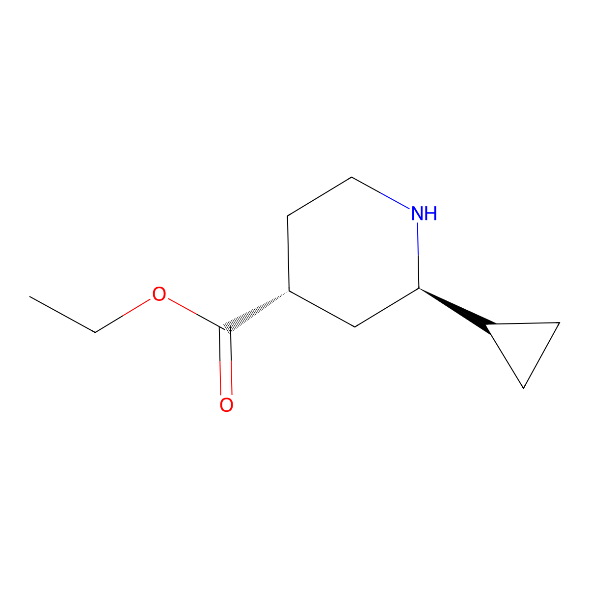 rac-ethyl (2R,4R)-2-cyclopropylpiperidine-4-carboxylate molecular structure, CAS 2580092-98-2
