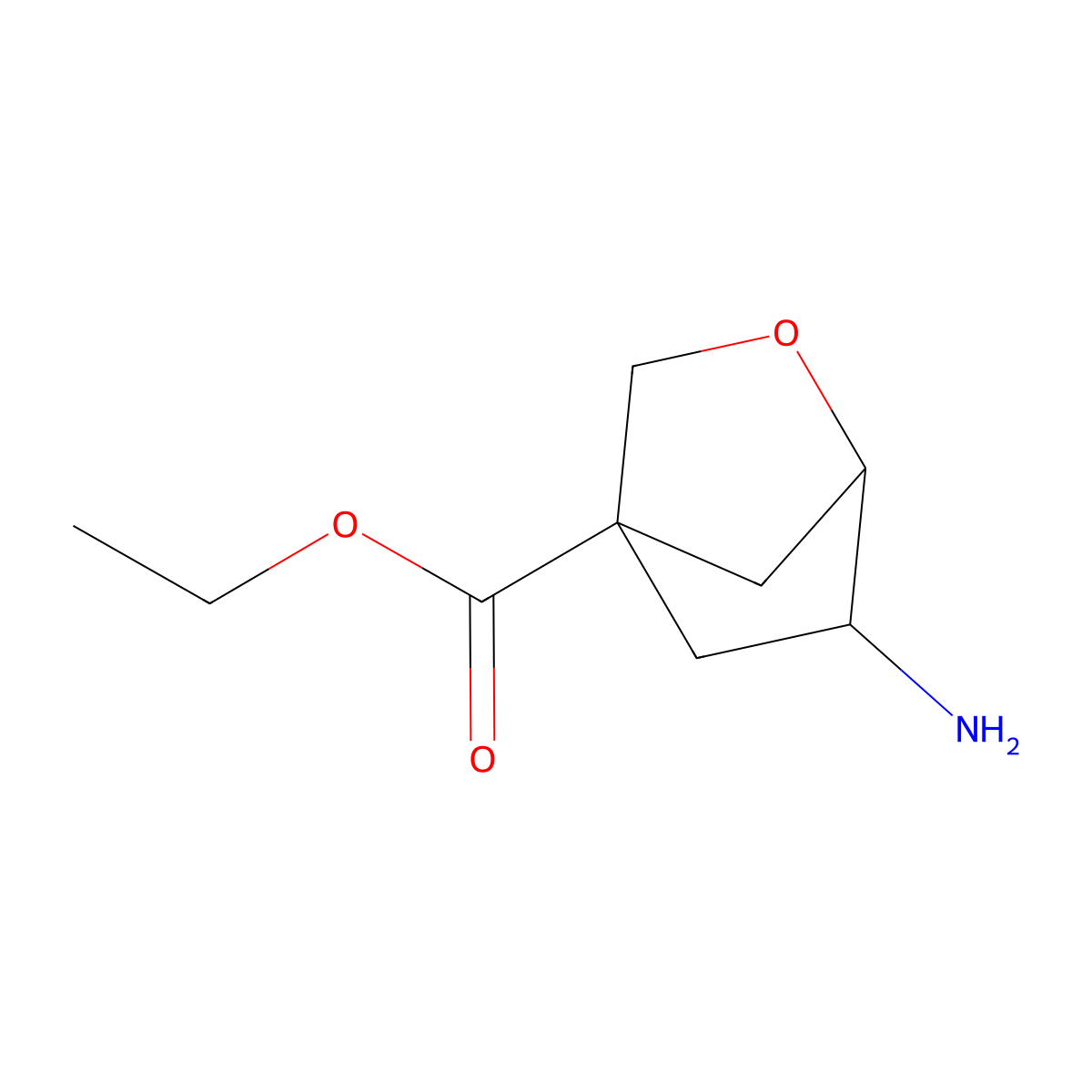 rac-ethyl (1R,4S,6R)-6-amino-2-oxabicyclo[2.2.1]heptane-4-carboxylate molecular structure, CAS 2580093-03-2
