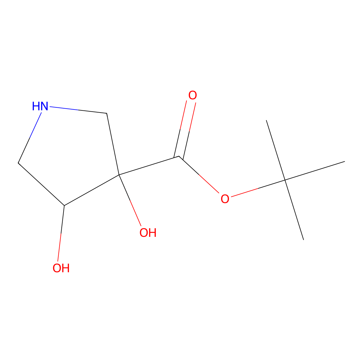 rac-tert-butyl (3R,4S)-3,4-dihydroxypyrrolidine-3-carboxylate molecular structure, CAS 2580093-09-8