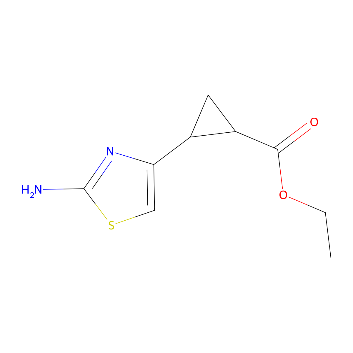 rac-ethyl (1R,2R)-2-(2-amino-1,3-thiazol-4-yl)cyclopropane-1-carboxylate molecular structure, CAS 2580093-12-3