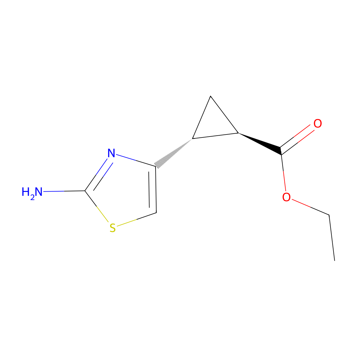 rac-ethyl (1R,2R)-2-(2-amino-1,3-thiazol-4-yl)cyclopropane-1-carboxylate molecular structure, CAS 2580093-12-3