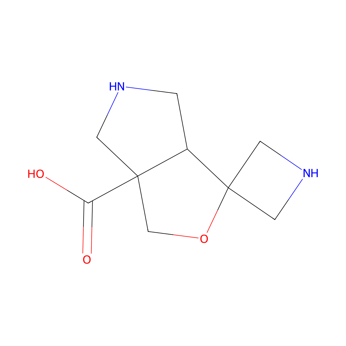 rac-(3'aR,6'aR)-hexahydrospiro[azetidine-3,1'-furo[3,4-c]pyrrole]-3'a-carboxylic acid molecular structure, CAS 2580093-26-9