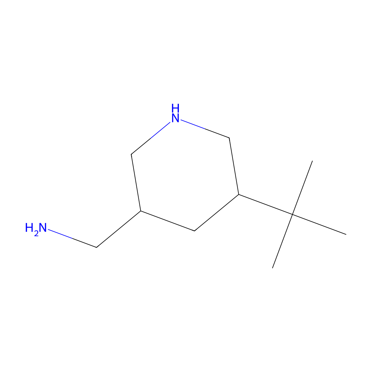 rac-[(3R,5S)-5-tert-butylpiperidin-3-yl]methanamine molecular structure, CAS 2580093-30-5