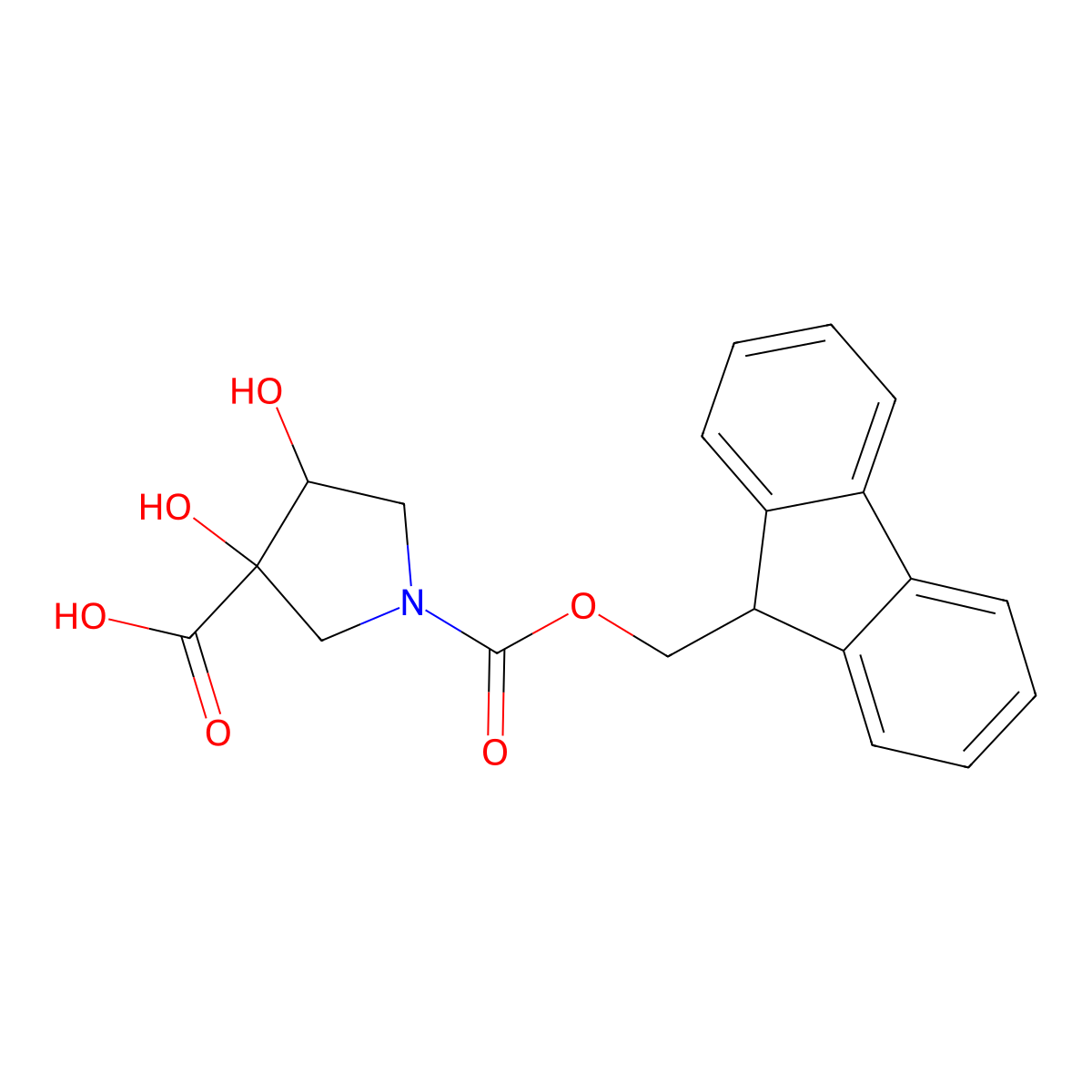rac-(3R,4S)-1-{[(9H-fluoren-9-yl)methoxy]carbonyl}-3,4-dihydroxypyrrolidine-3-carboxylicacid molecular structure, CAS 2580093-41-8