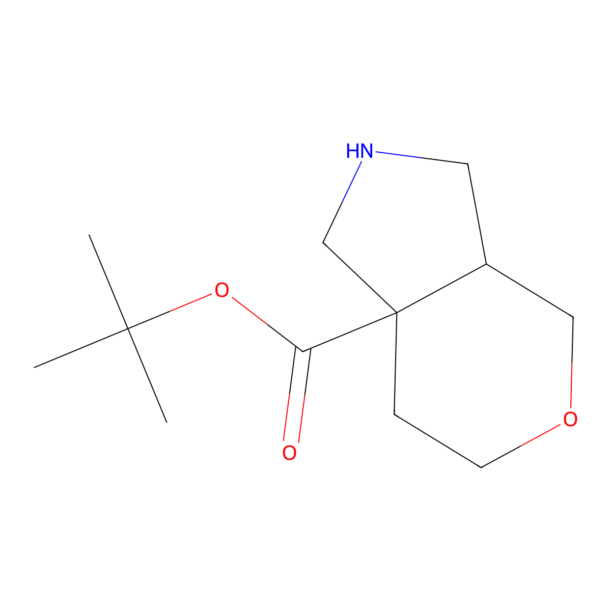 rac-tert-butyl (3aR,7aR)-octahydropyrano[3,4-c]pyrrole-7a-carboxylate molecular structure, CAS 2580093-56-5