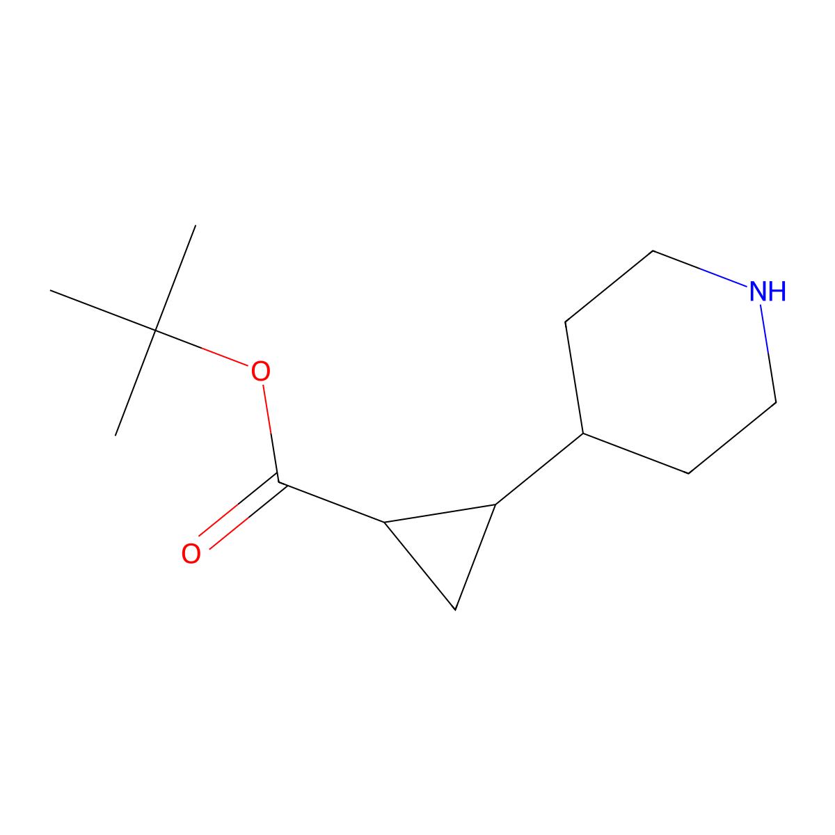 rac-tert-butyl (1R,2S)-2-(piperidin-4-yl)cyclopropane-1-carboxylate molecular structure, CAS 2580093-59-8