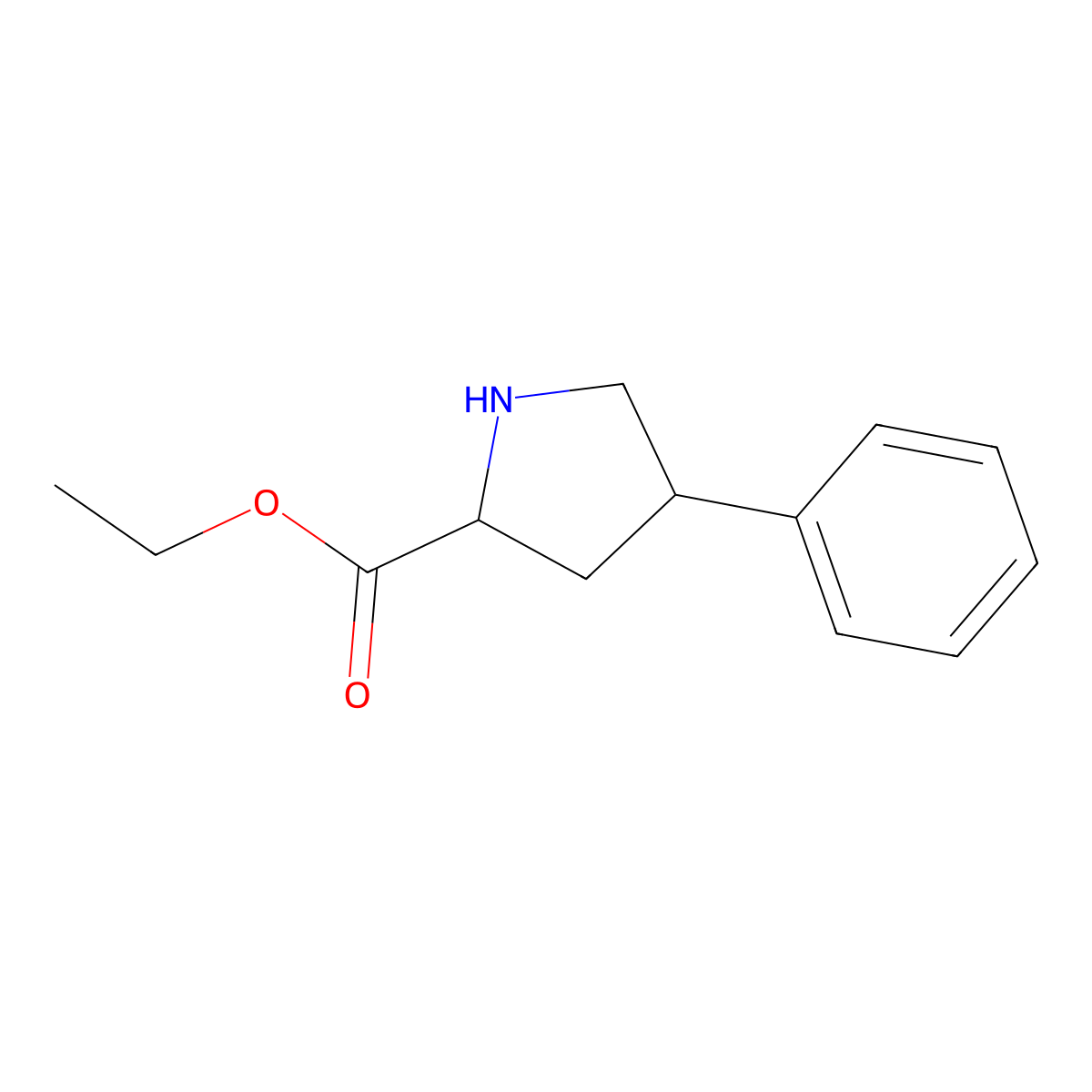 rac-ethyl (2R,4S)-4-phenylpyrrolidine-2-carboxylate molecular structure, CAS 2580093-60-1