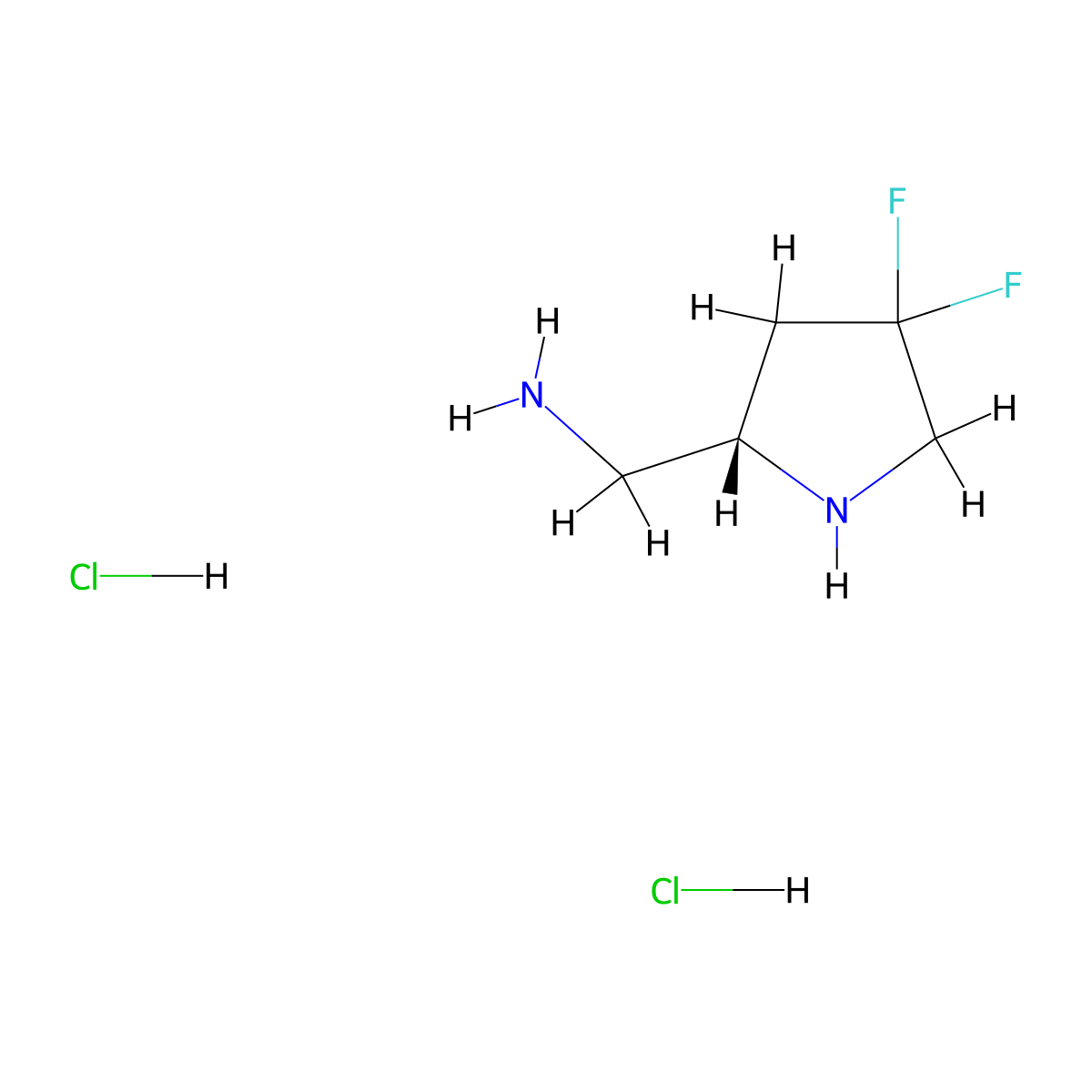 1-[(2S)-4,4-difluoropyrrolidin-2-yl]methanaminedihydrochloride molecular structure, CAS 2580093-61-2