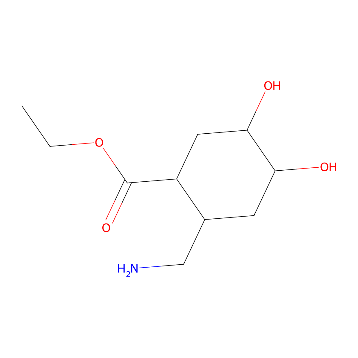 rac-ethyl (1R,2S,4S,5R)-2-(aminomethyl)-4,5-dihydroxycyclohexane-1-carboxylate molecular structure, CAS 2580093-69-0