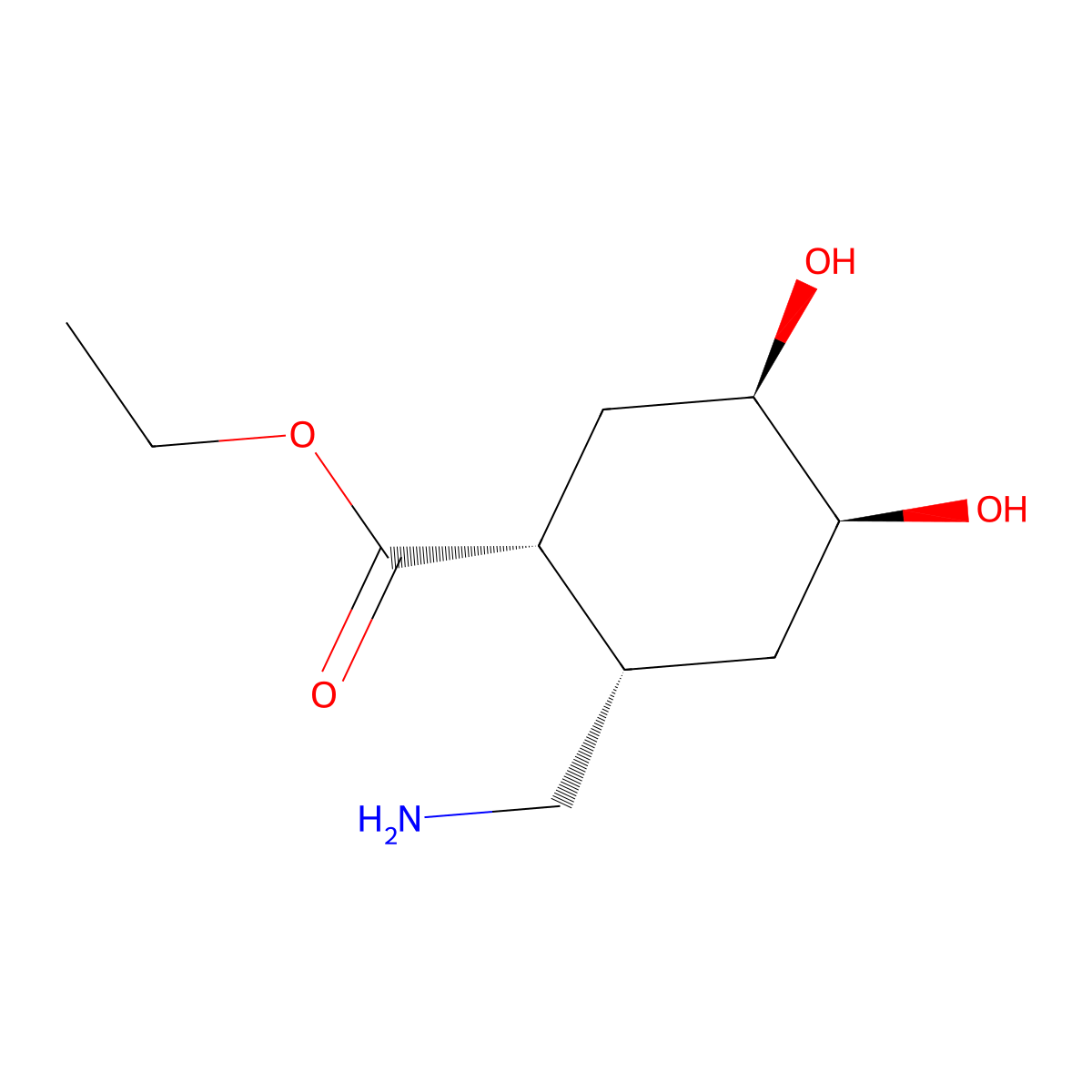 rac-ethyl (1R,2S,4S,5R)-2-(aminomethyl)-4,5-dihydroxycyclohexane-1-carboxylate molecular structure, CAS 2580093-69-0
