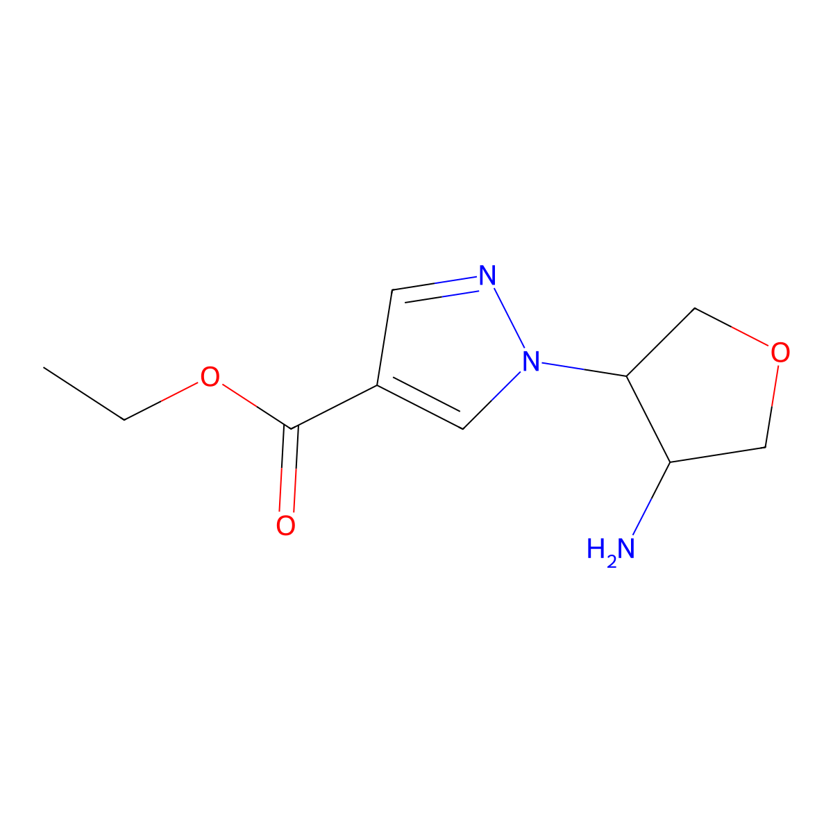 rac-ethyl 1-[(3R,4S)-4-aminooxolan-3-yl]-1H-pyrazole-4-carboxylate molecular structure, CAS 2580093-85-0