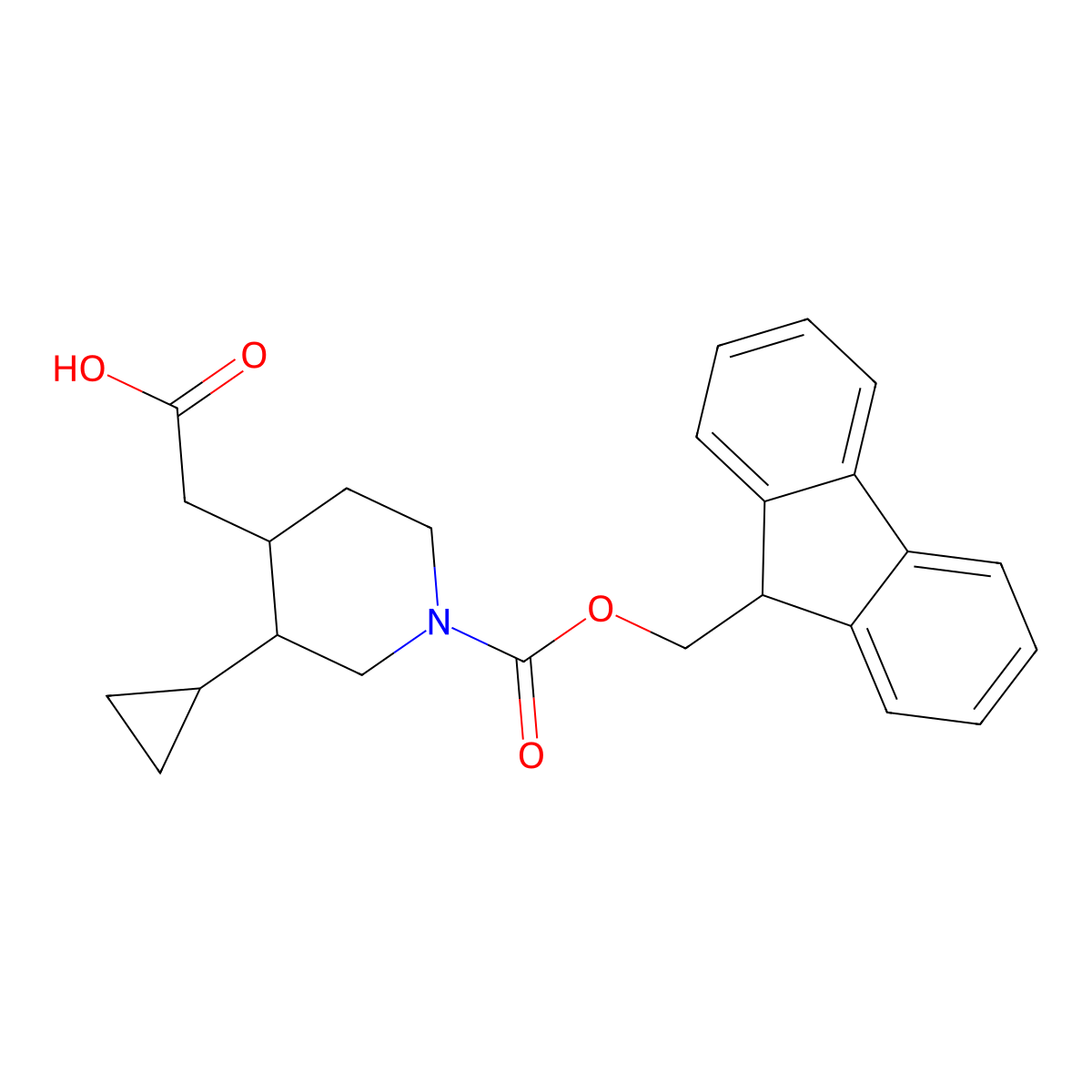 2-[(3R,4S)-3-Cyclopropyl-1-(9H-fluoren-9-ylmethoxycarbonyl)piperidin-4-yl]acetic acid molecular structure, CAS 2580093-88-3